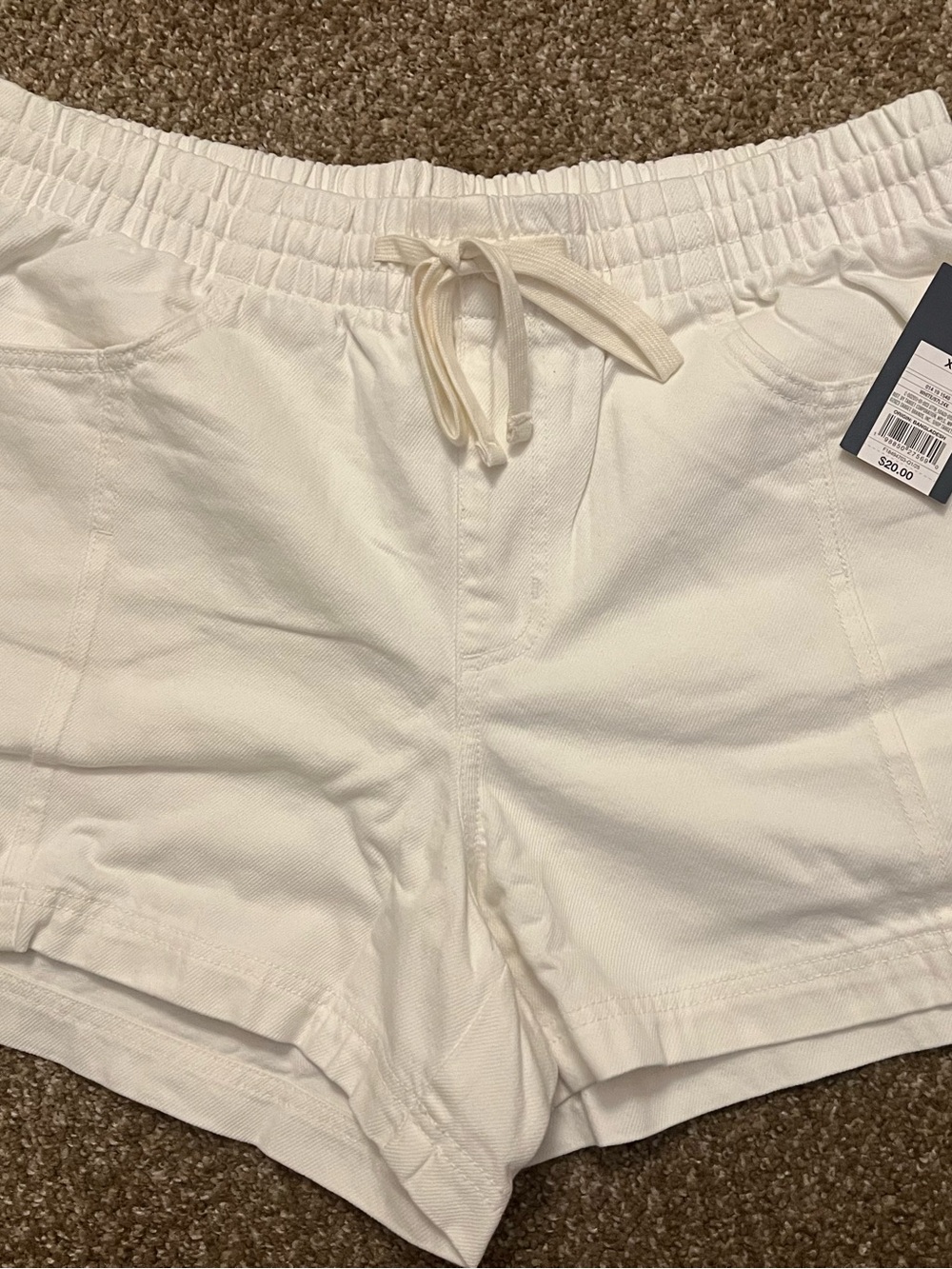 Women's White Drawstring Elastic Waist Shorts